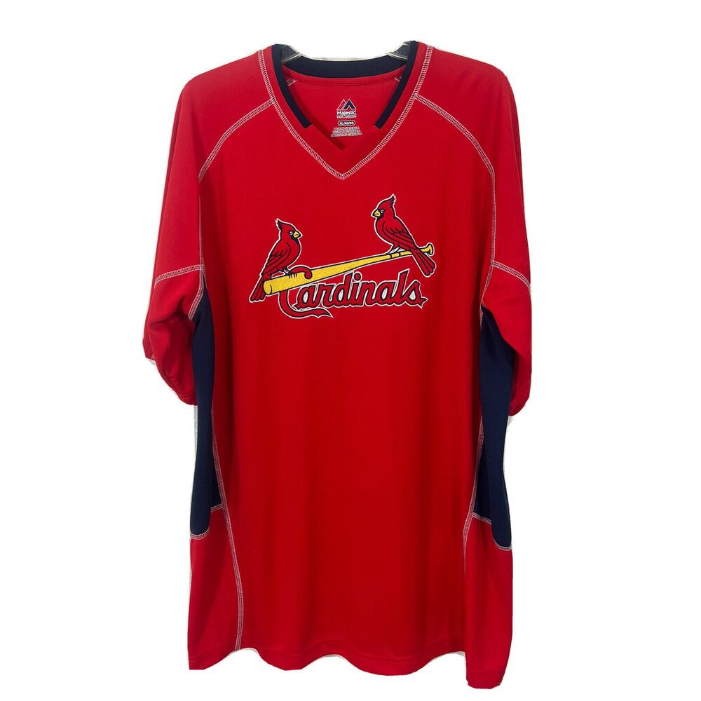 Cardinals Mens Jersey Size XL Embroidered Front & on Sleeves Red Blue Trim shirt